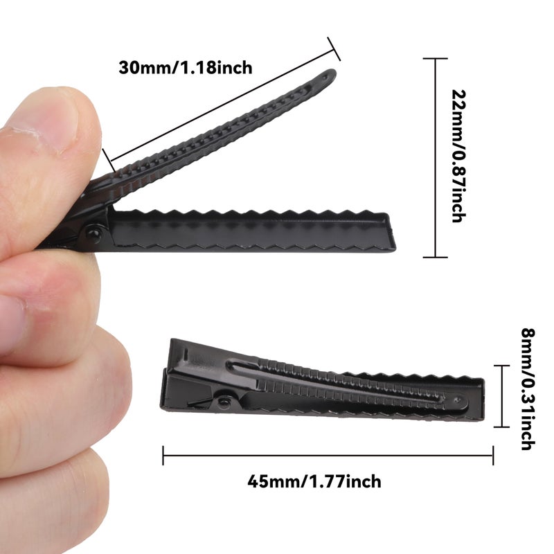 YAKA 50 Pack 1-3/4 Inch(45 mm) Black Alligator Hair Clip Flat Top with Teeth for Arts & Crafts Projects,Teeth Single Prong Metal Clips Hairbow Accessory,Hair Care,Woman - Image 2